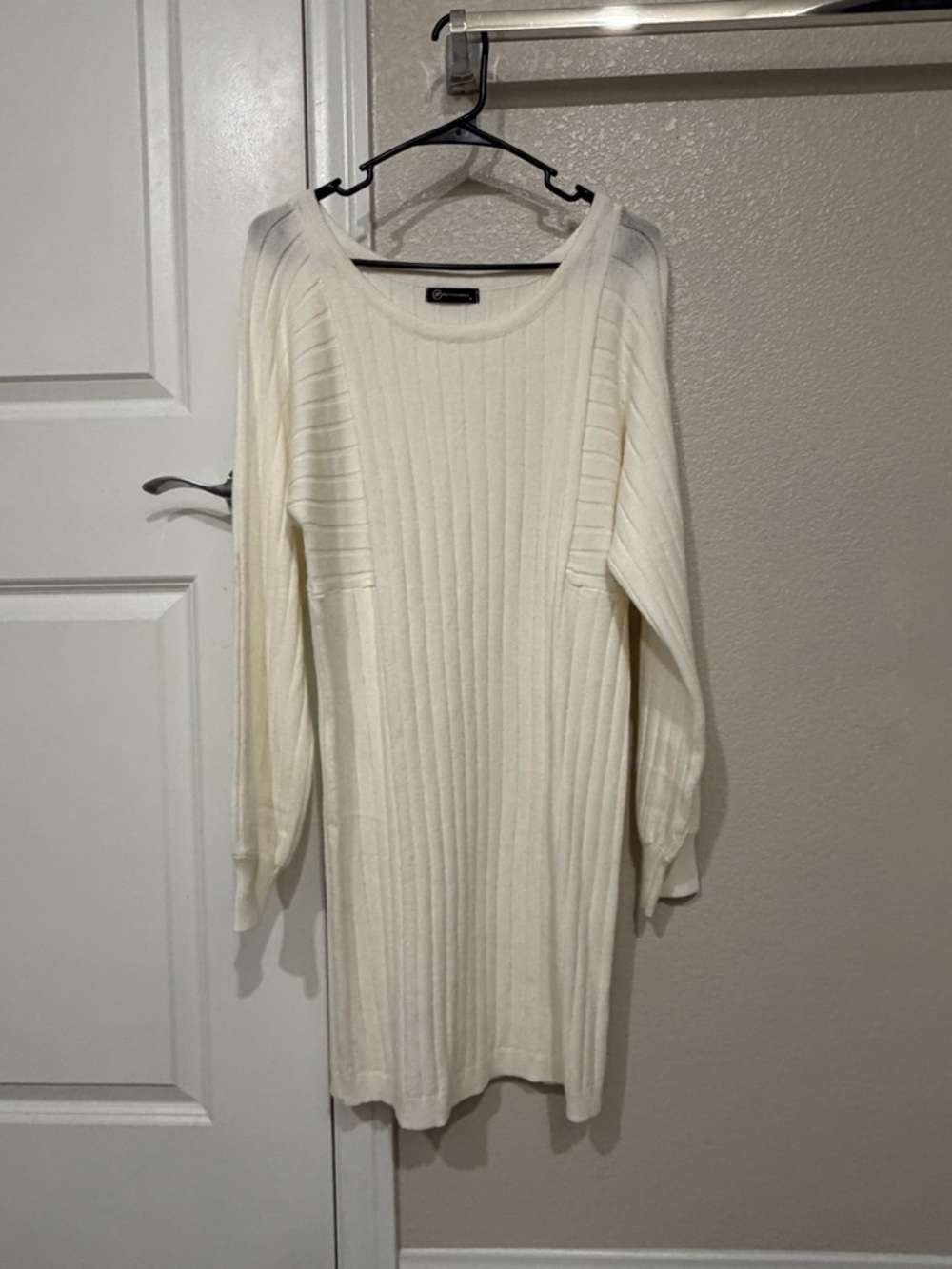 Cream Ribbed Knit Sweater Dress